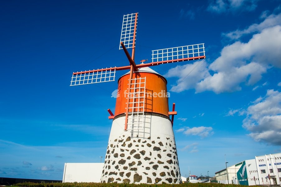 Restored windmill in Madalena, Island of Pico, Azores, Portugal, Atlantic, Europe
