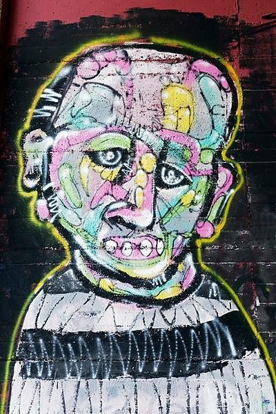 Face, sad, depressed, abstract, colored, graffiti, Duisburg, North Rhine-Westphalia, Germany