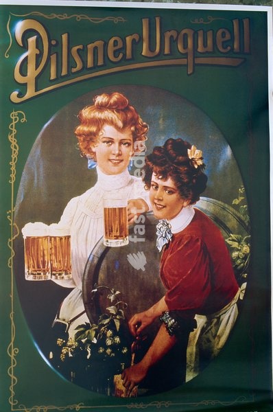 Old beer poster, Plzen, West Bohemia, Czech Republic, Europe