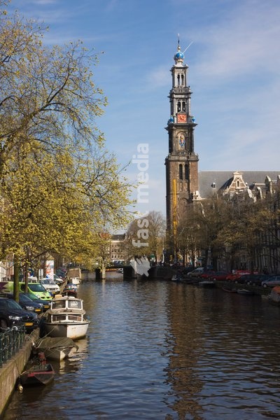 Westerkerk church and the Prinsengracht canal, Amsterdam, Netherlands, Europe