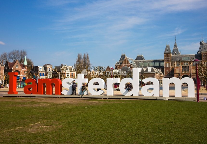 I amsterdam sculpture near the Rijksmuseum, Amsterdam, Netherlands, Europe