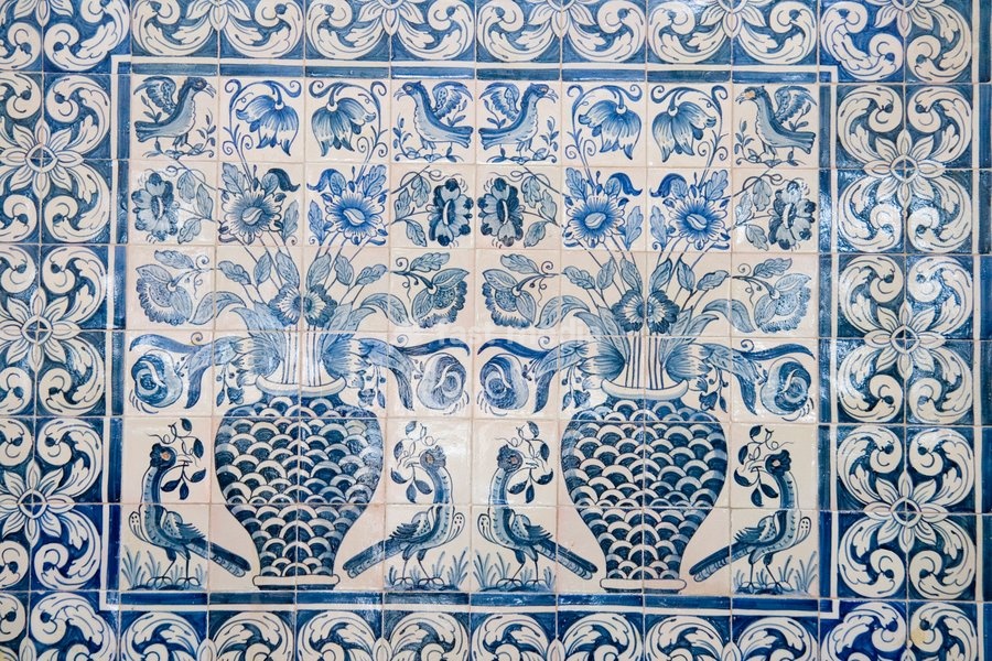 Medieval tilework Evora University, Evora, Alentejo, Portugal, Europe