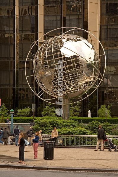 Globe Sculpture by Brandell outside Trump International Hotel, Columbus Circle, Midtown Manhattan, New York City, New York, United States of America, North America