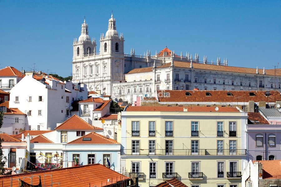 View of San Vincente de Fora church and Alfama neighbourhood, Lisbon, Portugal, Europe