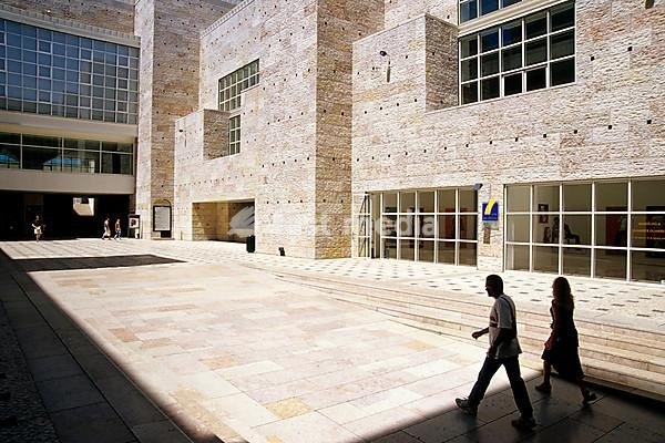 Centro Cultural de Belem, CCB, facade in the inner courtyard, the complex accomodates the Culture and Convention Center as well as the Design Museum, Museu do Design, Praca do Imperio, Belem, Lisbon, Portugal, Europe