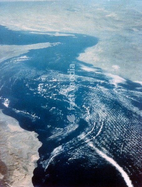 Earth from space - the Gulf of Oman and Strait of Hormuz, second Space Shuttle flight, 1981. The Gulf of Oman is a strait which connects the Arabian Sea with the Strait of Hormuz. The Gulf borders Iran, Pakistan, Oman and the United Arab Emirates