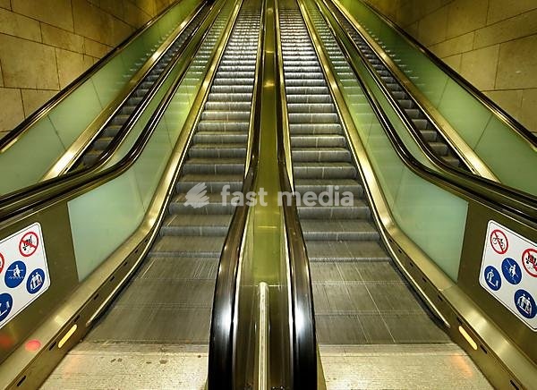 Escalator in the railway station in Frankfurt, Hessen, Germany