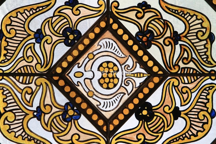 Prague (Czech Republic), Spanish synagogue. Interior view. Stained glass. Photo, 01/22/2012