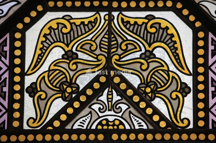 Prague (Czech Republic), Spanish synagogue. Interior view. Stained glass. Photo, 01/22/2012