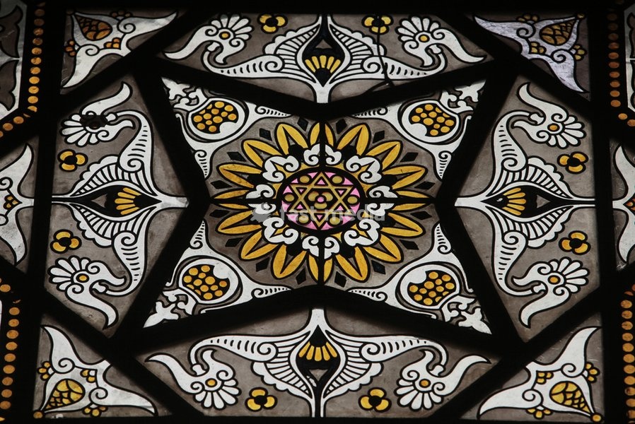 Prague (Czech Republic), Spanish synagogue. Interior view. Stained glass. Photo, 01/22/2012