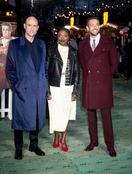 Zachary Levi, Andi Osho and Mark Strong at the Shazam Fun Fair photocall, London, UK - 20 Mar 2019