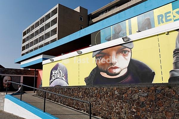 Graffiti art project, abandoned Hotel Britannia, Evertsen Boulevard, Vlissingen, Walcheren, Zeeland, Netherlands, Europe