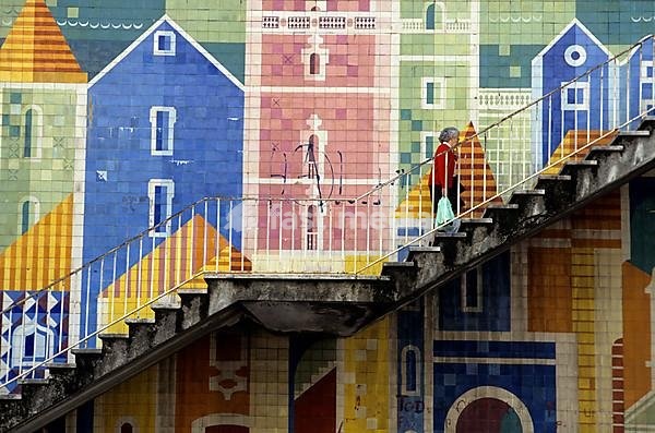 Tile wall, Alfama, Lisbon, Portugal, Europe