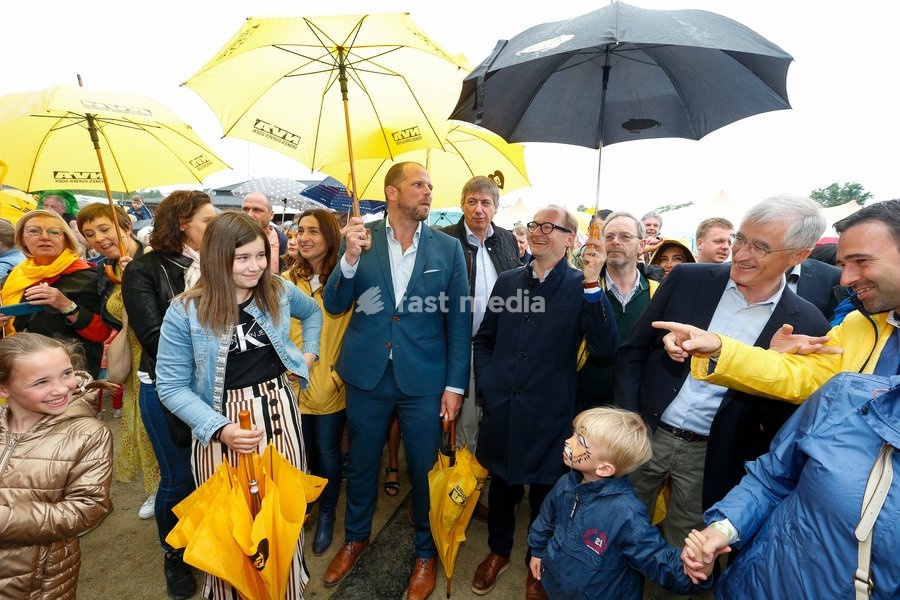 N-VA's Theo Francken, N-VA's Jan Jambon, Flemish Minister of Mobility, Public Works, Flemish municipalities around Brussels, Animal Welfare Ben Weyts and Flemish Minister-President Geert Bourgeois pictured during the yearly family day of conservative Flemish nationalist party N-VA, on Saturday 25…