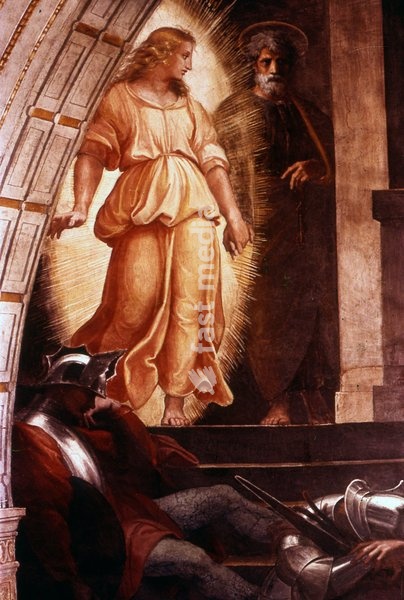 The Liberation of Saint Peter (detail) from a fresco painting by the Italian High Renaissance artist Raphael. It was painted in 1514 as part of Raphael's commission to decorate with frescoes the rooms that are now known as the Stanze di Raffaello, in the Apostolic Palace in the Vatican
