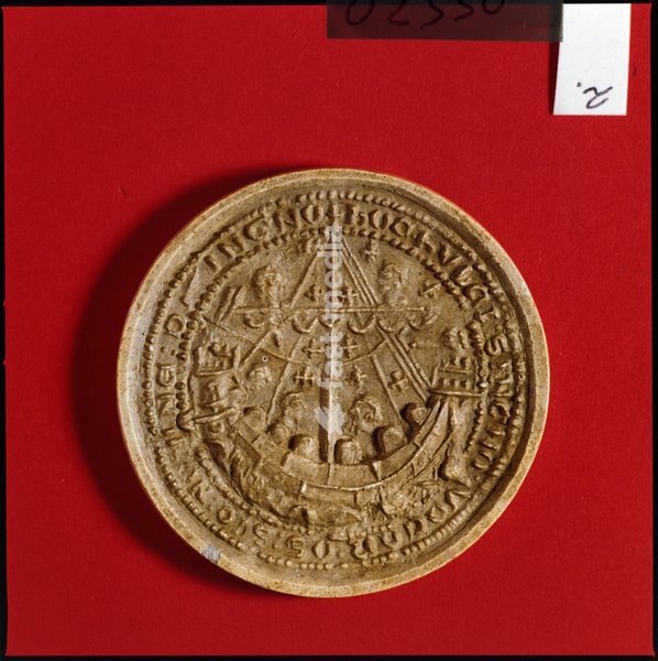Shoreham-by-Sea (ehem. New Shoreham; West Sussex, England). Siegelabdruck der Stadt New Shoreham von 1295. Durchmesser: 7,6 cm. Hamburg, Staatsarchiv
