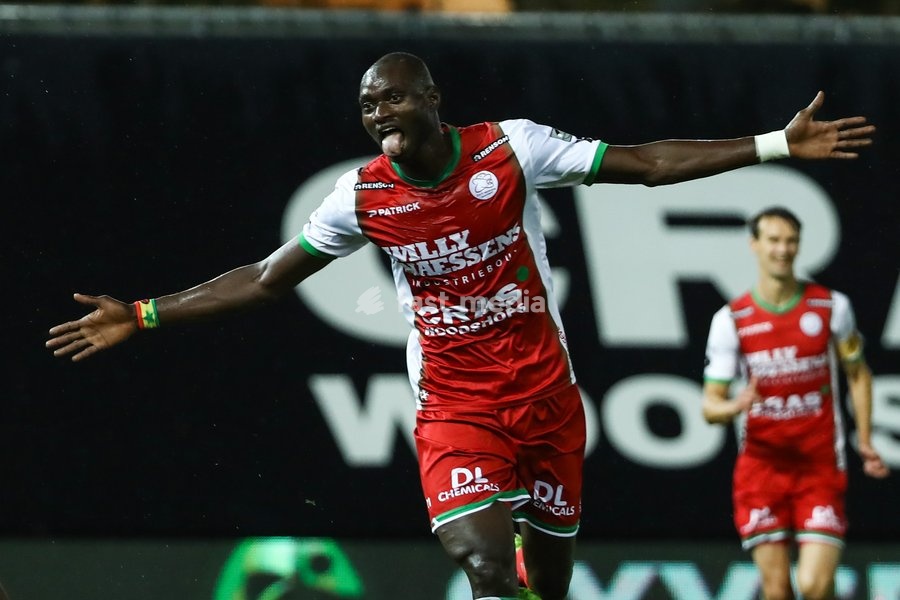 Essevee's Ibrahima Seck celebrate after scoring during a soccer match between SV Zulte Waregem and KAA Gent, Sunday 22 September 2019 in Waregem, on day eight of the 'Jupiler Pro League' Belgian soccer championship season 2019-2020