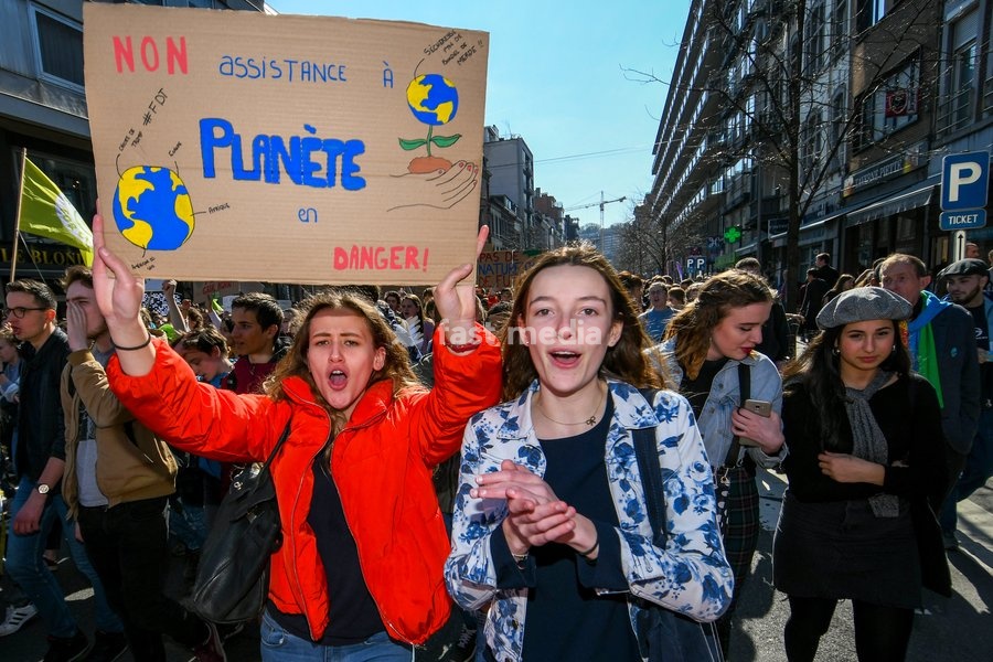 Illustration picture shows a student strike action ''the 11th Strike For Future @ Liege'' organized by ''Youth For Climate'', urging pupils to skip classes to protest a lack of climate awareness, Thursday 21 March 2019 in Liege. This marks the 11th consecutive week youths take the streets on…