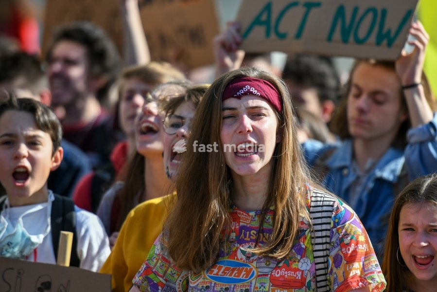 Climate activist Adelaide Charlier (C) pictured during a student strike action ''the 11th Strike For Future @ Liege'' organized by ''Youth For Climate'', urging pupils to skip classes to protest a lack of climate awareness, Thursday 21 March 2019 in Liege. This marks the 11th consecutive week…
