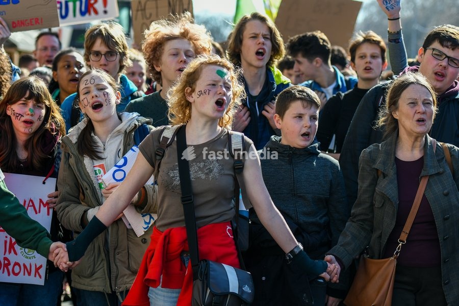 Illustration picture shows a student strike action ''the 11th Strike For Future @ Liege'' organized by ''Youth For Climate'', urging pupils to skip classes to protest a lack of climate awareness, Thursday 21 March 2019 in Liege. This marks the 11th consecutive week youths take the streets on…