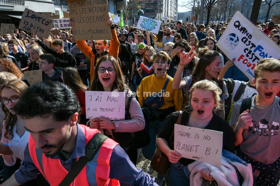 Illustration picture shows a student strike action ''the 11th Strike For Future @ Liege'' organized by ''Youth For Climate'', urging pupils to skip classes to protest a lack of climate awareness, Thursday 21 March 2019 in Liege. This marks the 11th consecutive week youths take the streets on…