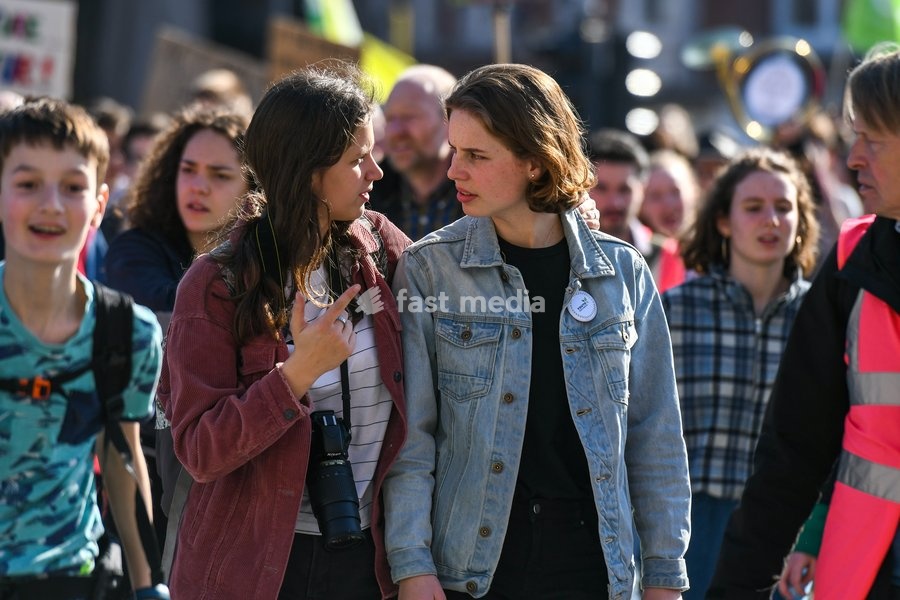 Climate activist Anuna De Wever (3L) pictured during a student strike action ''the 11th Strike For Future @ Liege'' organized by ''Youth For Climate'', urging pupils to skip classes to protest a lack of climate awareness, Thursday 21 March 2019 in Liege. This marks the 11th consecutive week youths…