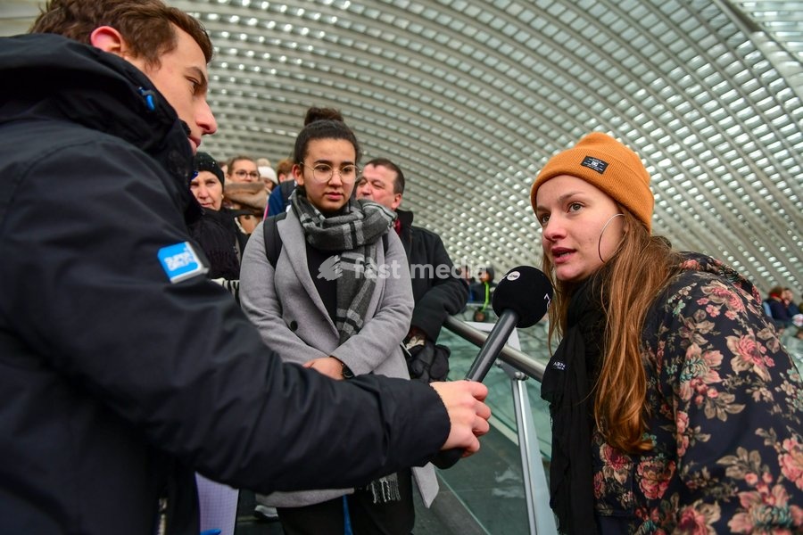 Florine Baar, member of Youth For Climate, pictured during a gather of the youth Liege for climate. 15.000 students affected by climate problems have walked the streets of Liege. This is the second action of the students of Liege for the climate, Thursday 31 January 2019 in Liege, Belgium