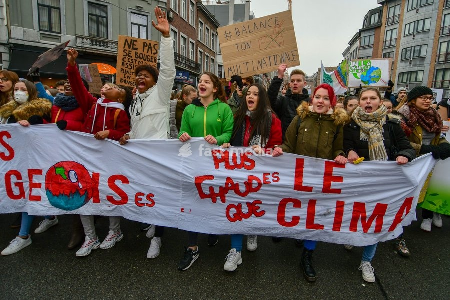 Illustration picture shows a student strike action during a gather of the youth Liege for climate. 15.000 students affected by climate problems have walked the streets of Liege. This is the second action of the students of Liege for the climate, Thursday 31 January 2019 in Liege, Belgium