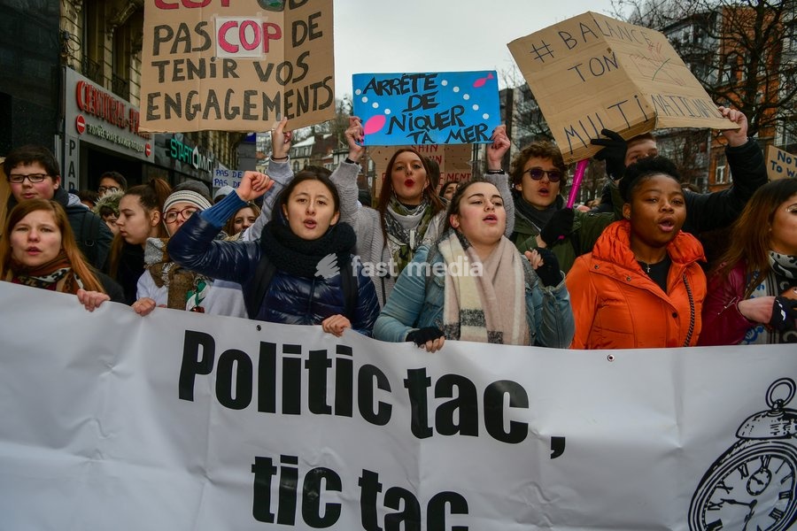 Illustration picture shows a student strike action during a gather of the youth Liege for climate. 15.000 students affected by climate problems have walked the streets of Liege. This is the second action of the students of Liege for the climate, Thursday 31 January 2019 in Liege, Belgium
