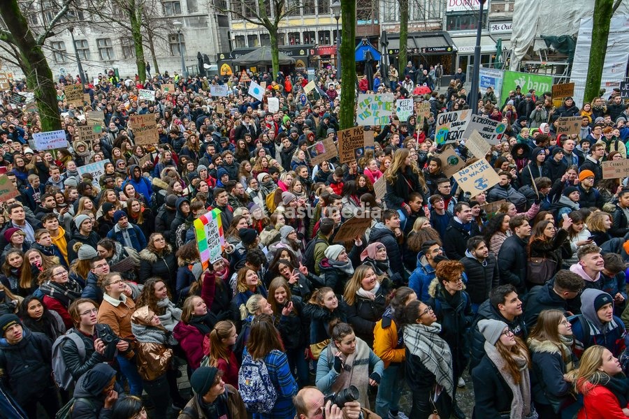 Illustration picture shows a student strike action during a gather of the youth Liege for climate. 15.000 students affected by climate problems have walked the streets of Liege. This is the second action of the students of Liege for the climate, Thursday 31 January 2019 in Liege, Belgium