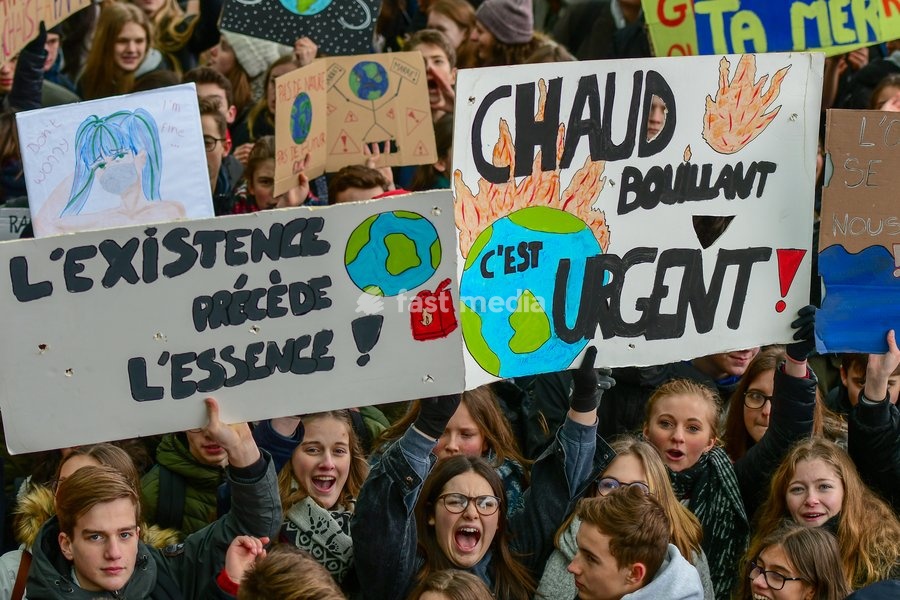 Illustration picture shows a student strike action during a gather of the youth Liege for climate. 15.000 students affected by climate problems have walked the streets of Liege. This is the second action of the students of Liege for the climate, Thursday 31 January 2019 in Liege, Belgium