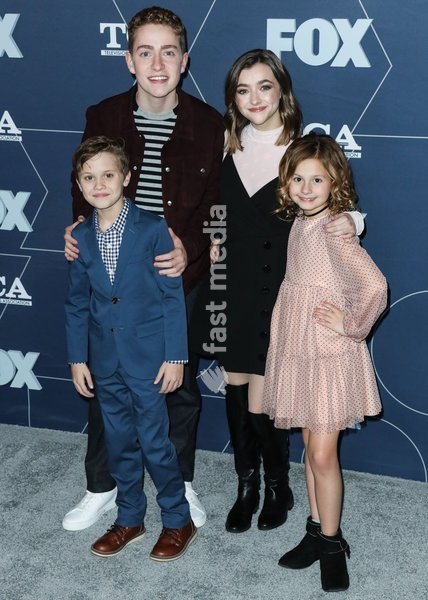 Connor Kalopsis, Jack Stanton, Oakley Bull and Ashley Boettcher arrive at the FOX Winter TCA 2020 All-Star Party held at The Langham Huntington Hotel on January 7, 2020 in Pasadena, Los Angeles, California, United States