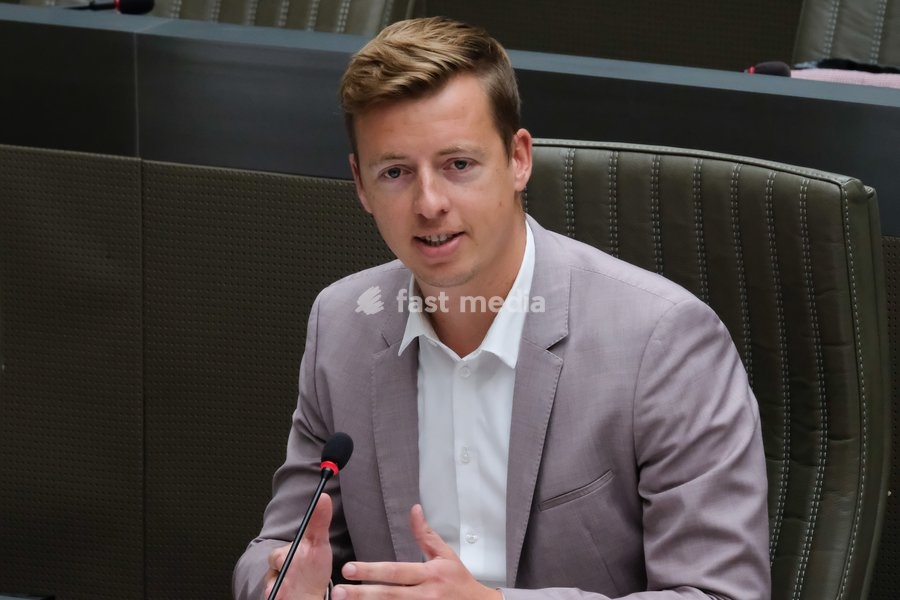 SP.A's Hannes Anaf pictured during a plenary session of the Flemish Parliament in Brussels, Wednesday 08 July 2020. Due to the social distancing rules in the corona virus crisis, only a restricted number of parliament members is present during the session. All members can vote digitally