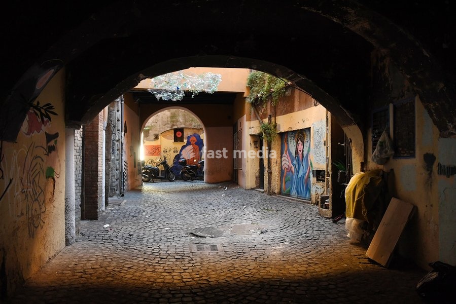 Little street near Campo die Fiori in downtown Rome. Centro storico. Rome, Italy (2020)