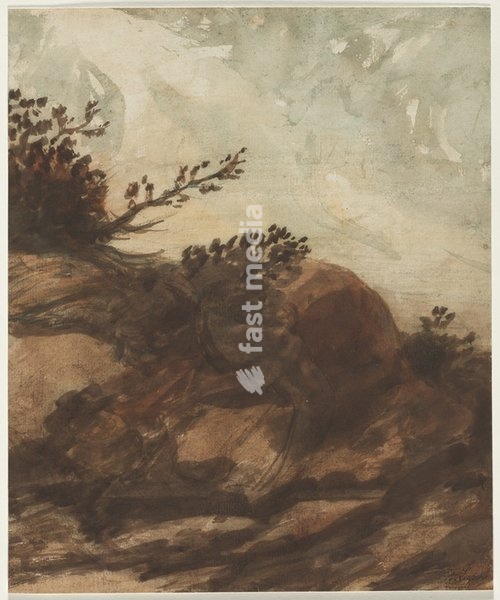 Alphonse Legros, French-British artist, 8.5.1837 – 8.12.1911. Sunset over the hill, late 1800s. Drawing, watercolour and gouache, 44 × 36.4 cm. Inv. No. 1969.276, Cleveland, Museum of Art