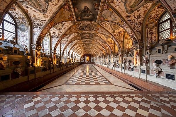 Statues in the Renaissance Antiquarium or Hall of Antiquities in the Munich Residence, Munich, Upper Bavaria, Bavaria, Germany