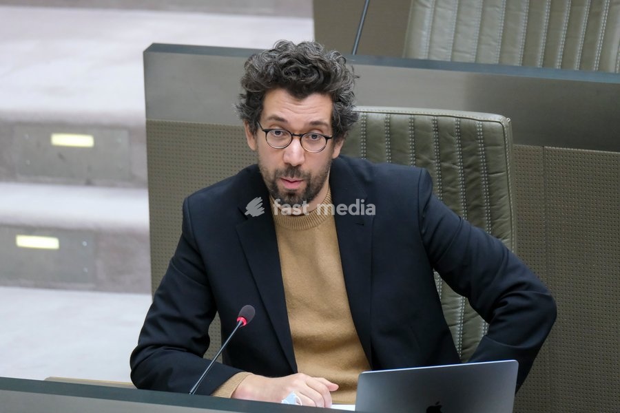 Groen's Imade Annouri pictured during a plenary session of the Flemish Parliament in Brussels, Wednesday 03 February 2021