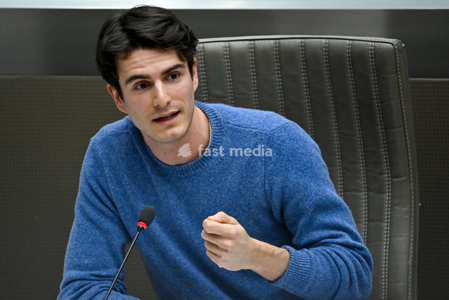 SP.A's Conner Rousseau pictured during a plenary session of the Flemish Parliament in Brussels, Wednesday 10 February 2021