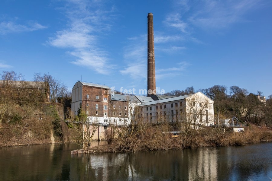 Essen-Horst, Germany 25 February 2021. Hydro-electric power plant Wasserkraftwerk Horster MĂĽhle on the river Ruhr