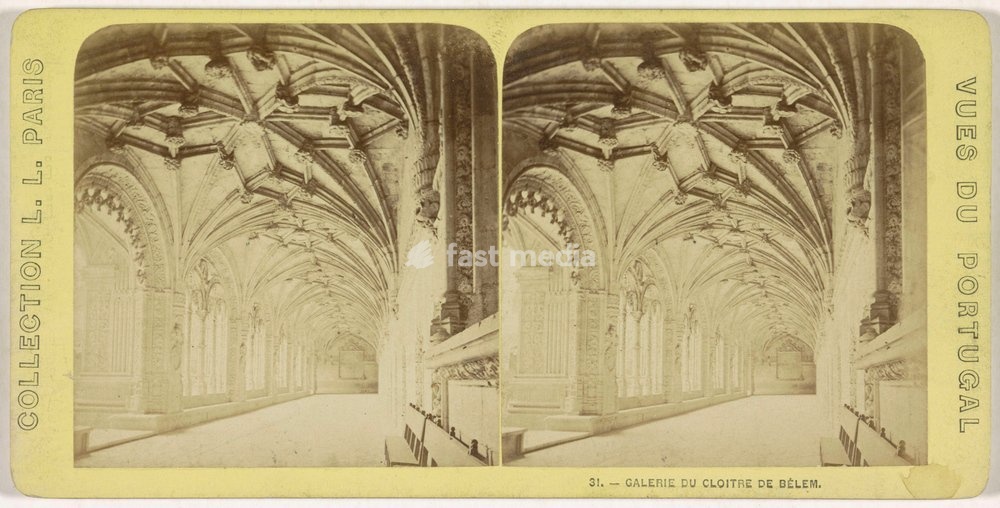 Anonymous. The cloister of the Hieronymites Monastery or Mosteiro dos Jerónimos in Belém, Lisbon, 1868–1890. Stereograph, 17.4 cm x 8.7 cm. Inv. Nr. RP-F-F12714 Amsterdam, Rijksmuseum