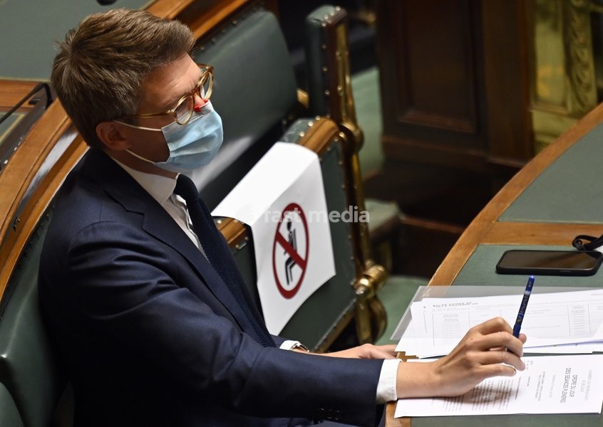 Vice-prime minister and minister of Economy and Work Pierre-Yves Dermagne pictured during a plenary session of the chamber at the federal parliament in Brussels, Thursday 03 June 2021