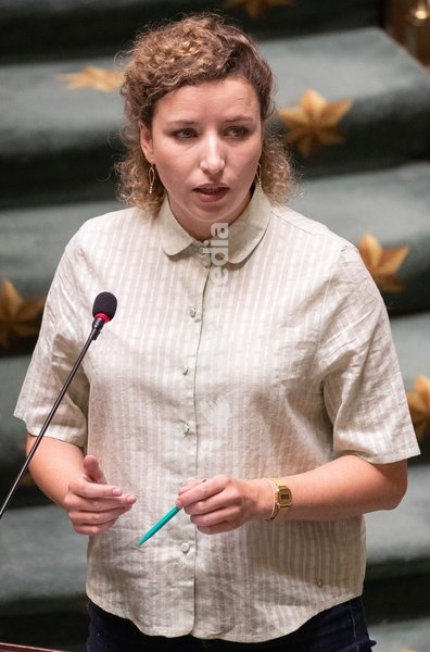 Ecolo's Sarah Schlitz pictured during a plenary session of the chamber at the federal parliament in Brussels, Thursday 08 July 2021