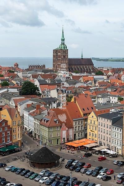 View from the Marienkirche to the old town with the St. Nikolai church, Stralsund, Mecklenburg-Vorpommern, Germany