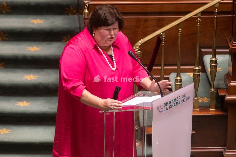 Open Vld's Maggie De Block pictured during a plenary session of the chamber at the federal parliament in Brussels, Thursday 15 July 2021