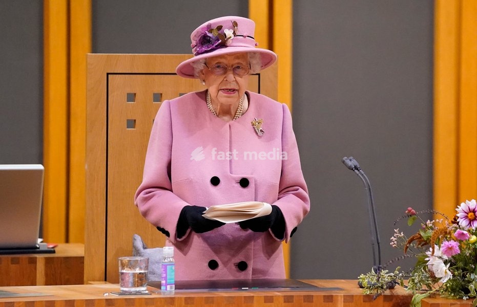 Queen Elizabeth II addresses the Senedd inside the Siambr (Chamber) during the ceremonial opening of the Sixth Senedd in Cardiff. Picture date: Thursday October 14, 2021