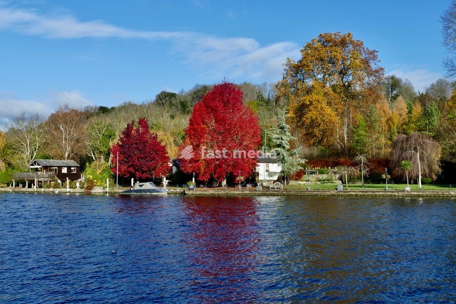 Pretty autumnal colours on a sunny day along The River Thames