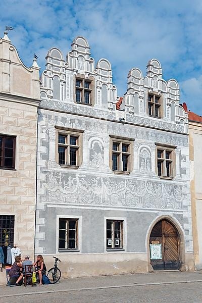 Renaissance house with sgraffiti, historic old town, Slavonice, Zlabings, Bohemian-Moravian Highlands, Ceská Canada, Czech Republic