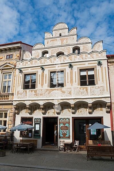 Renaissance house with sgraffiti, historic old town, Slavonice, Zlabings, Bohemian-Moravian Highlands, Ceská Canada, Czech Republic