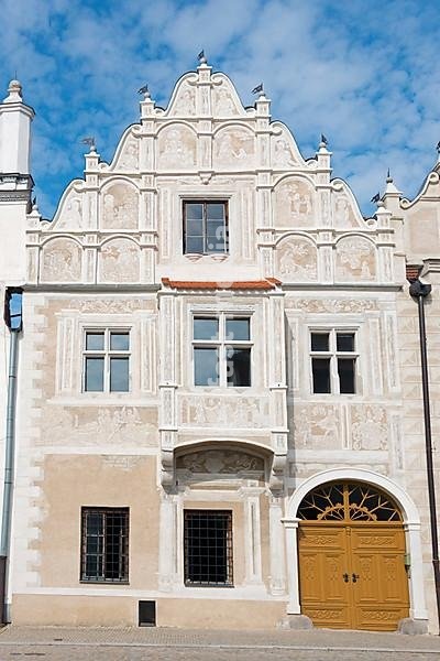 Renaissance house with sgraffiti, historic old town, Slavonice, Zlabings, Bohemian-Moravian Highlands, Ceská Canada, Czech Republic