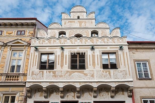 Renaissance house with sgraffiti, historic old town, Slavonice, Zlabings, Bohemian-Moravian Highlands, Ceská Canada, Czech Republic